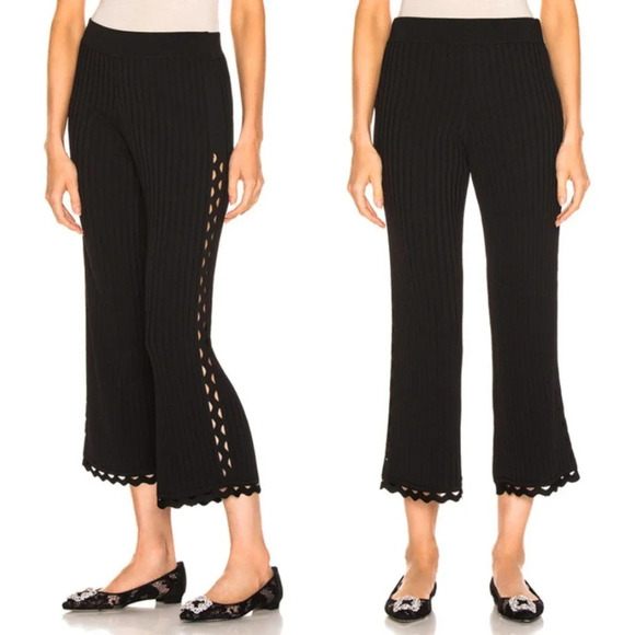Jonathan‎ Simkhai Zig Zag Ribbed Cropped Knit Pants Black Textured Minimalist - Picture 1 of 9